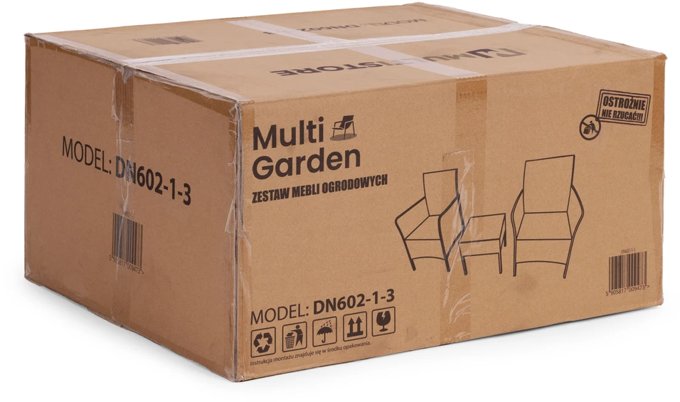 Sodo baldų komplektas 2 foteliai + stalas su grūdintu stiklu, juodas, MultiGarden