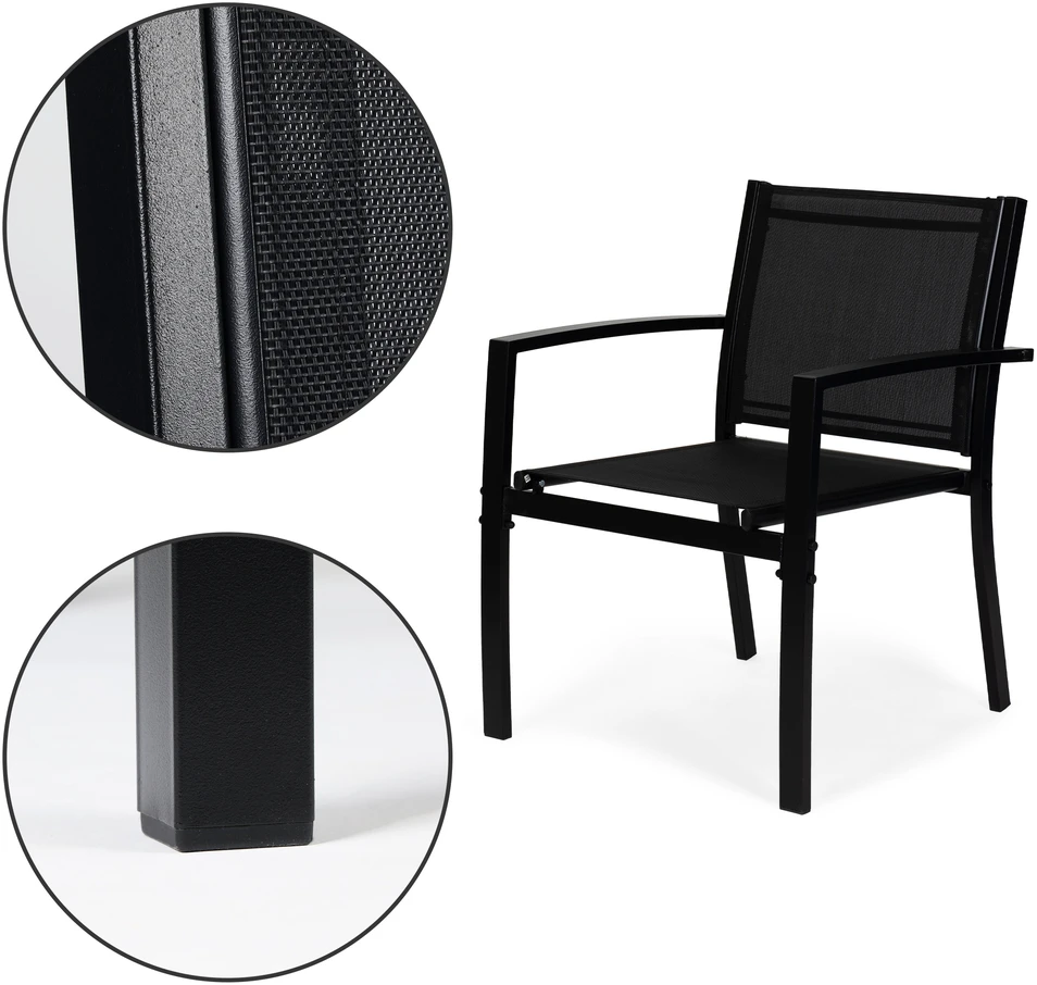 Sodo baldų komplektas, stalas, suolas, dvi kėdės (metalas)