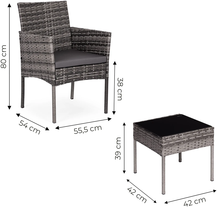 Sodo baldų komplektas iš technoratano, 2 kėdės, stalas, pilkas „MultiGarden“