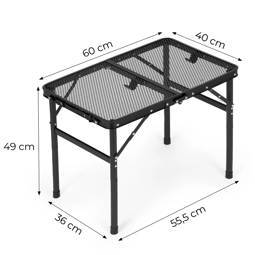 Turistinis kempingo stalas 60×40 cm, sulankstomas į lagaminą, juodas, MultiGarden