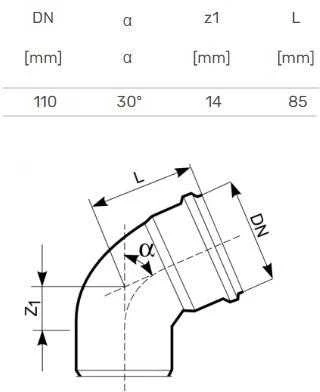 Lauko kanalizacijos alkūnė Magnaplast, Ø 110 mm x 30°