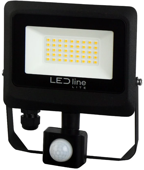 Lauko šviestuvas su judesio davikliu LED 30W neutraliai balta 230Vac, 3000lm, IP65, juodas, PHOTON, LED LINE