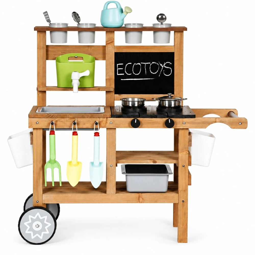 Lauko virtuvėlė vaikams su priedais ir kreidine lenta ECOTOYS
