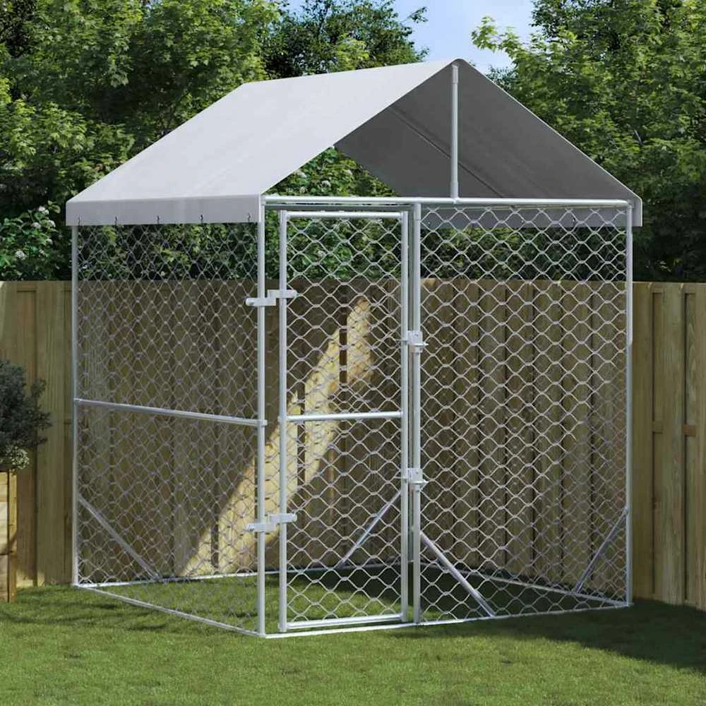 Lauko voljeras šunims su stogu, sidabrinis, 2x2x2,5m, plienas