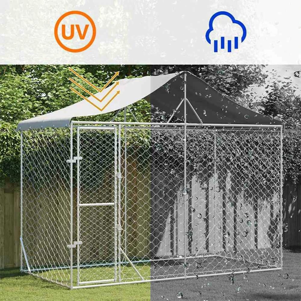 Lauko voljeras šunims su stogu, sidabrinis, 3x1,5x2,5m, plienas