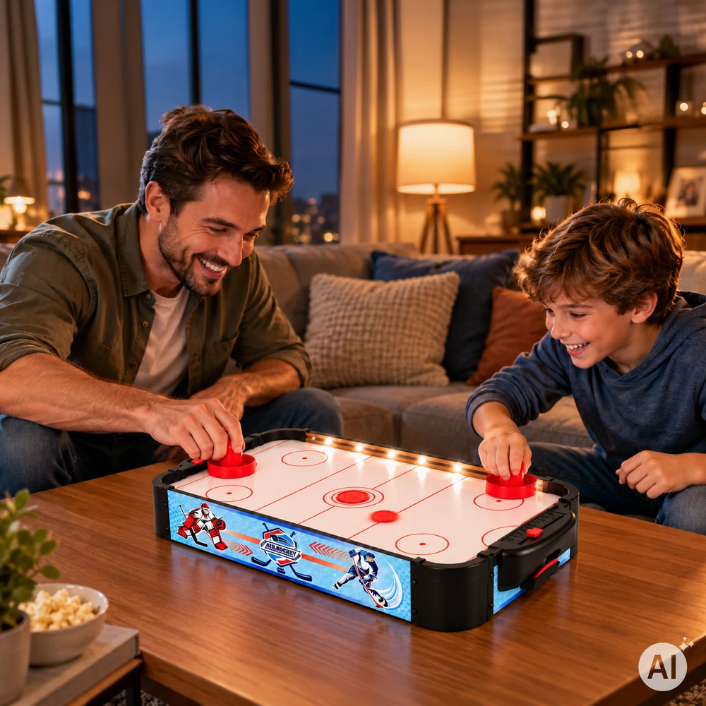 LED air hockey table game for children 58 cm with accessories ECOTOYS