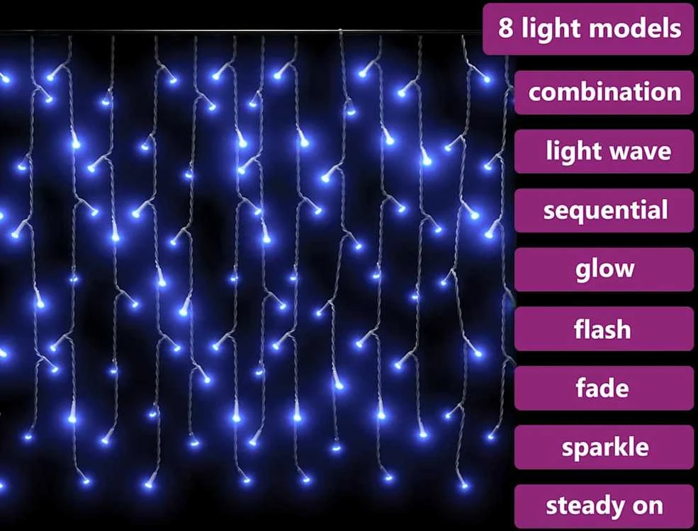 LED girlianda varvekliai, 10m, 400 mėlynų LED, 8 funkcijos