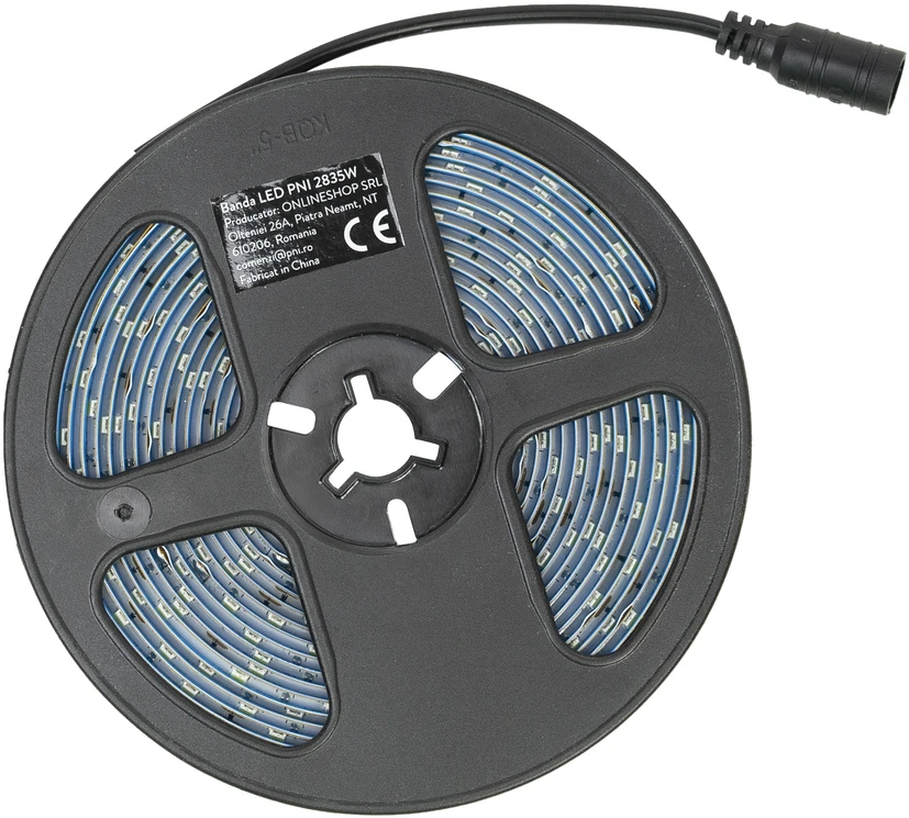LED juosta PNI 2835W, šaltai balta, IP20, silikoninė, 5 metrų ilgio, jutiklinis mygtukas, maitinimo šaltinis 230V, reguliuojamo ryškumo, 300 LED 2835