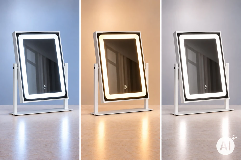 LED kosmetinis veidrodis 25×30 cm su apšvietimu, 3 spalvų režimai ModernHome
