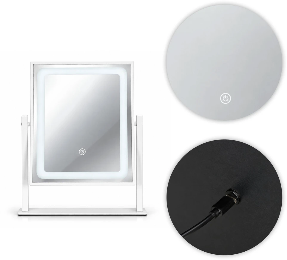 LED kosmetinis veidrodis 25×30 cm su apšvietimu, 3 spalvų režimai ModernHome