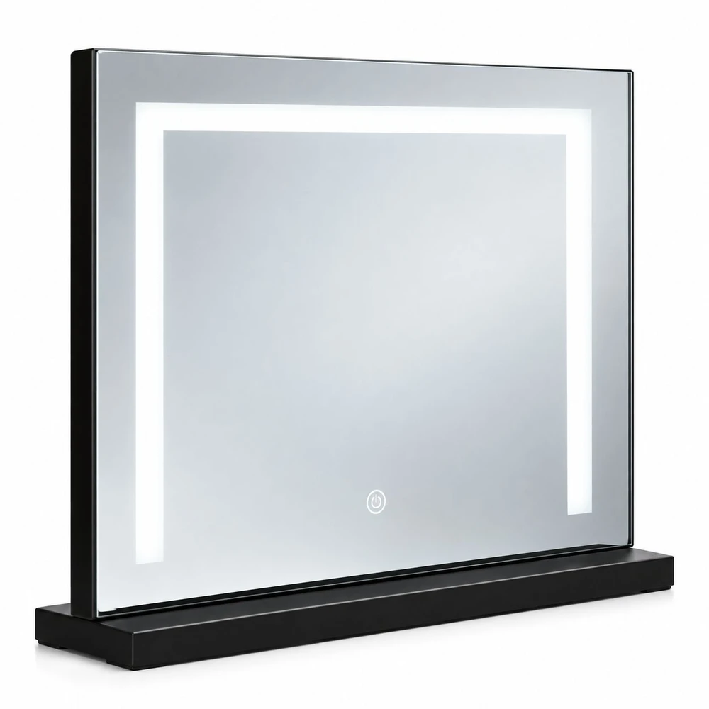 LED kosmetinis veidrodis 50×40 cm su apšvietimu, 3 spalvų režimai, juodas ModernHome