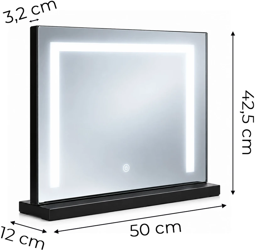 LED kosmetinis veidrodis 50×40 cm su apšvietimu, 3 spalvų režimai, juodas ModernHome