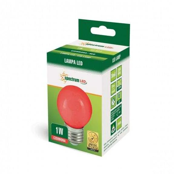 LED lempa, Spectrum, P45, 1W, E27, raudonos spalvos