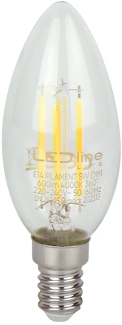 LED lemputė E14 C35 230V 5W 600lm, neutraliai balta 4000K, pritemdoma, LED line LITE