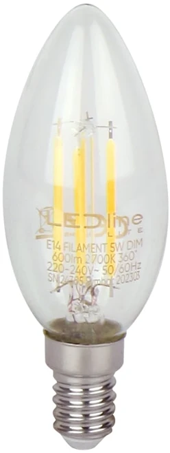 LED lemputė E14 C35 230V 5W 600lm, šiltai balta 2700K, pritemdoma, LED line LITE