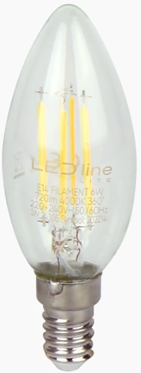 LED lemputė E14 C35 230V 6W 720lm, neutraliai balta 4000K, LED line LITE