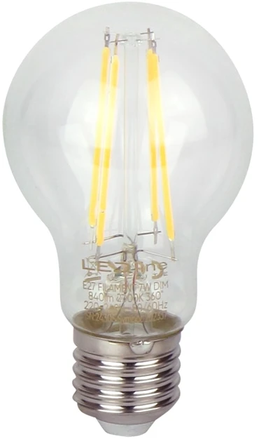 LED lemputė E27 A60 230V 7W 840lm, šiltai balta 2700K, pritemdoma, LED line LITE