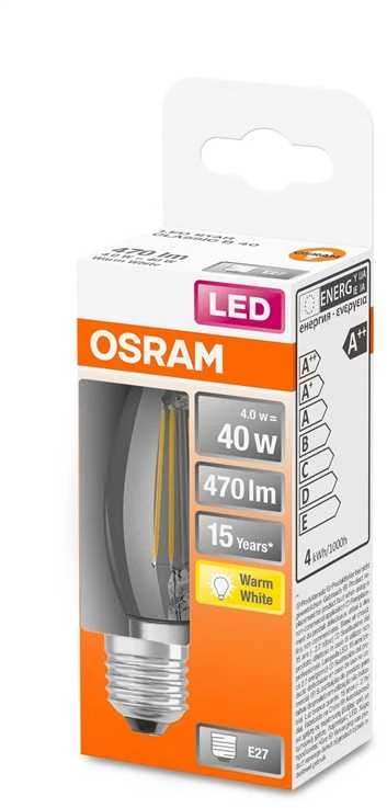 LED lemputė OSRAM, B35, E27, 4 W, 470 lm, 2700 K