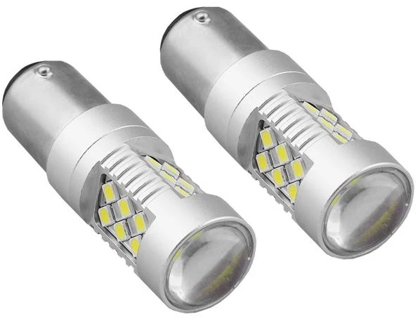 Amio LED lemputės P21/5w su lęšiu | 12-24v BAY15d CANBUS