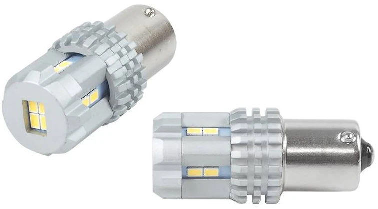 Amio Żarówki LED lemputės Canbus 3020 itin ryškios 22SMD 1156 BA15S P21W R10W R5W baltos 12V 24V aimo-02449