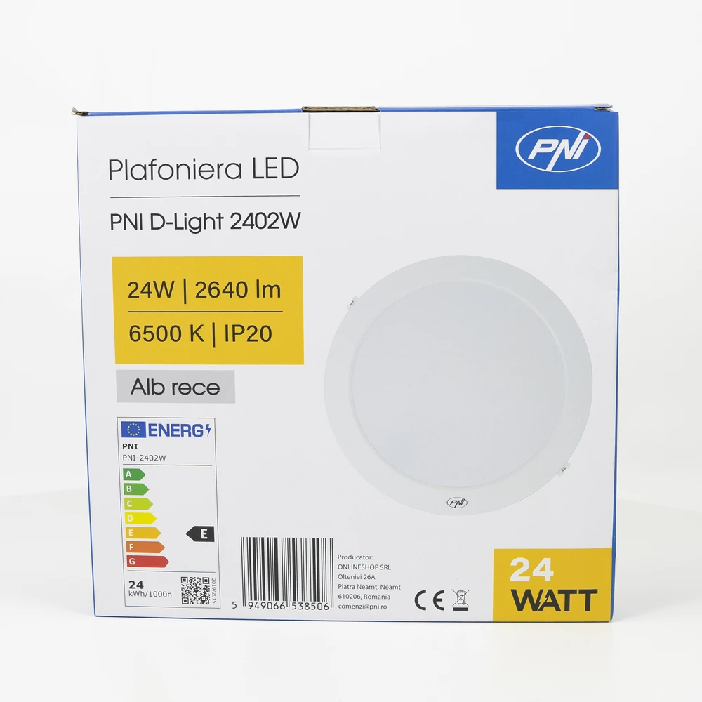 LED lubinis šviestuvas PNI D-Light 2402W 24W, įmontuojamas, apvalus, 6500K, 230V maitinimo šaltinis, 2640 lm, baltas