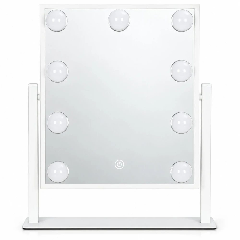LED makiažo veidrodis 25×30 cm kosmetinis su apšvietimu 3 spalvų 9 lemputės ModernHome