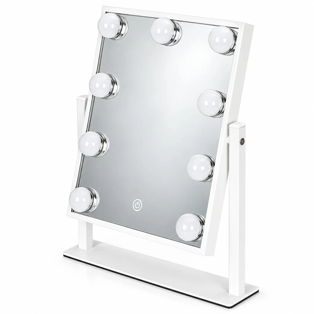 LED makiažo veidrodis 25×30 cm kosmetinis su apšvietimu 3 spalvų 9 lemputės ModernHome