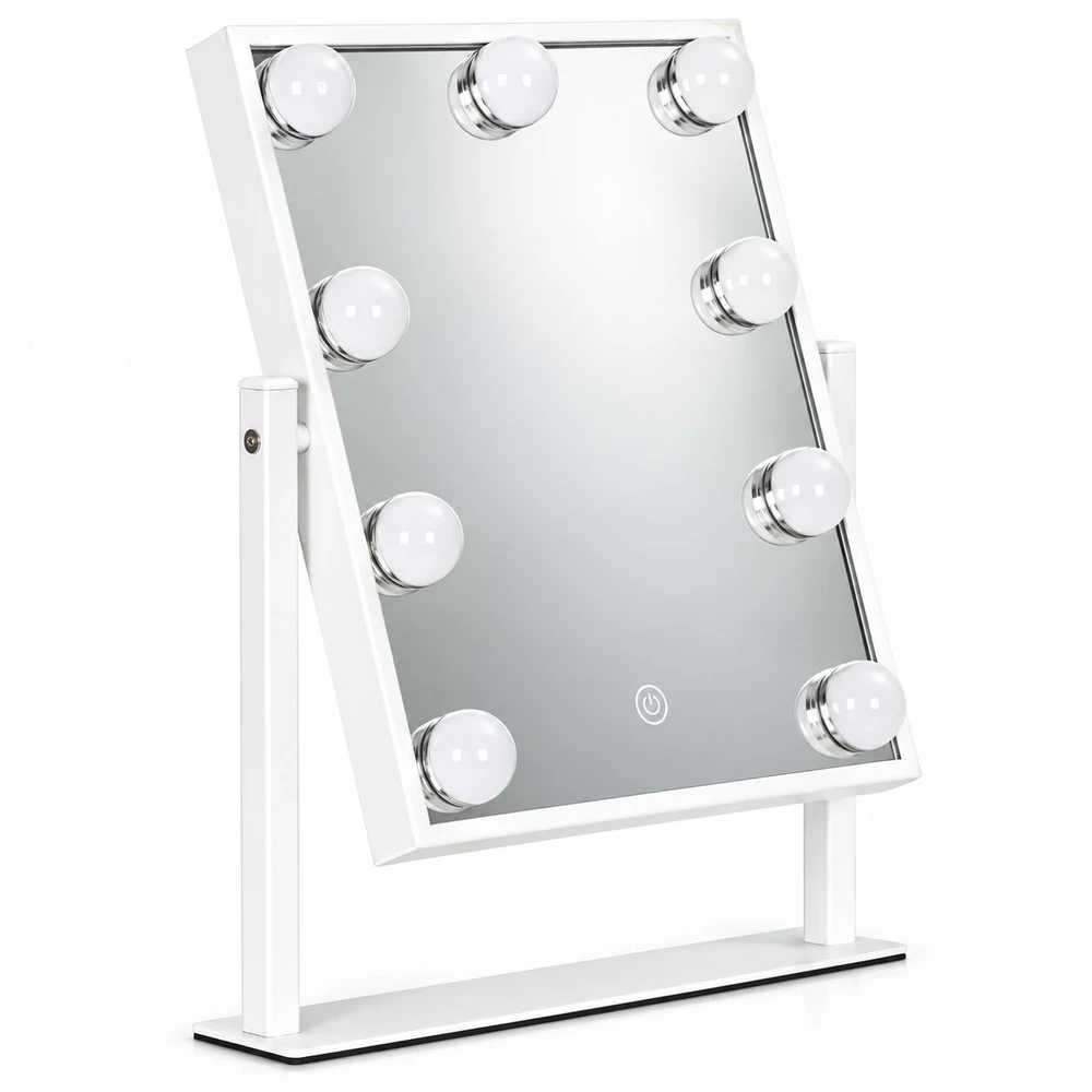 LED makiažo veidrodis 25×30 cm kosmetinis su apšvietimu 3 spalvų 9 lemputės ModernHome