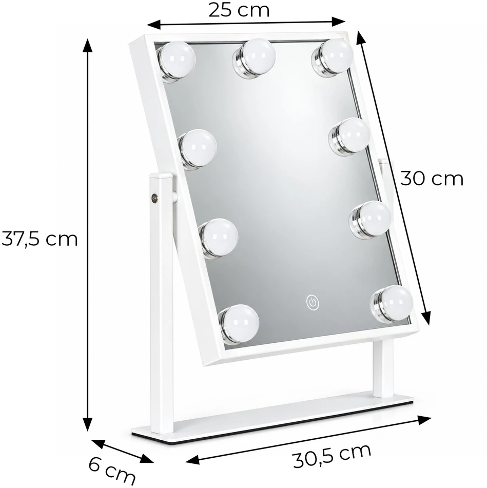 LED makiažo veidrodis 25×30 cm kosmetinis su apšvietimu 3 spalvų 9 lemputės ModernHome