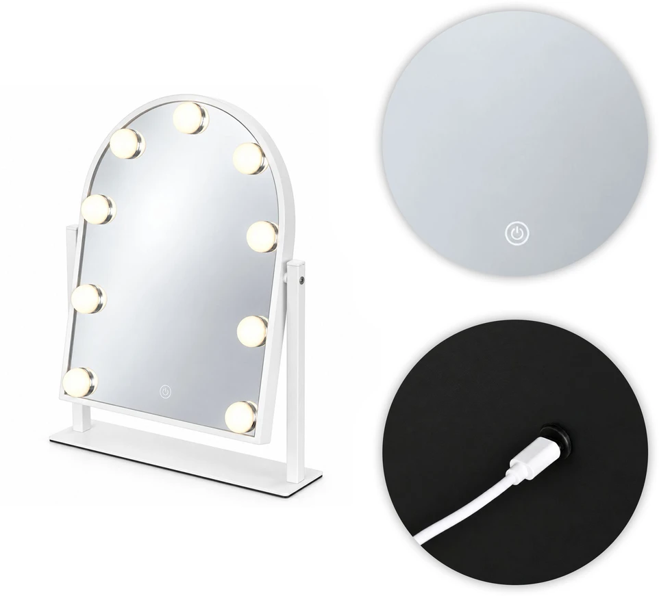LED makiažo veidrodis 30×40 cm kosmetinis su apšvietimu 3 spalvos 9 lemputės ModernHome