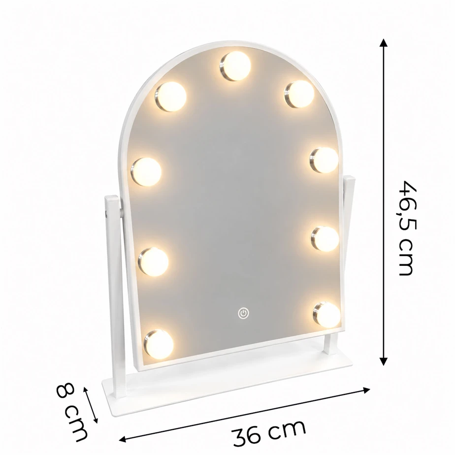 LED makiažo veidrodis 30×40 cm kosmetinis su apšvietimu 3 spalvos 9 lemputės ModernHome