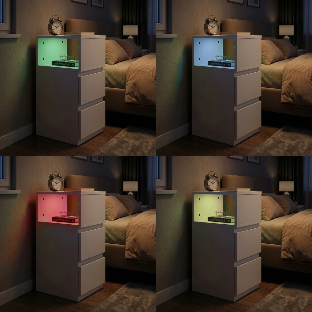 Modernhome Balta komoda su 2 stalčiais ir LED apšvietimu