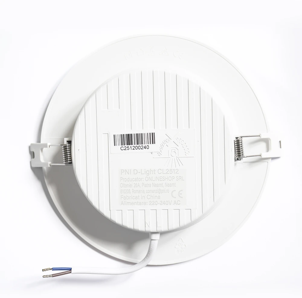 LED prožektorius PNI D-Light CL2512 12W, įleidžiamas, apvalus 17 cm, 4200K, 230V maitinimo šaltinis, 1320 lm, neutrali balta spalva