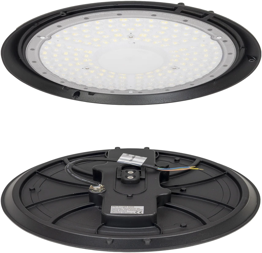 LED šviestuvas PNI D-Light 2200 tipo High Bay, 200W, 27000lm, 6500K, 230 V maitinimo šaltinis, IP65, pramoniniam apšvietimui aukštose patalpose