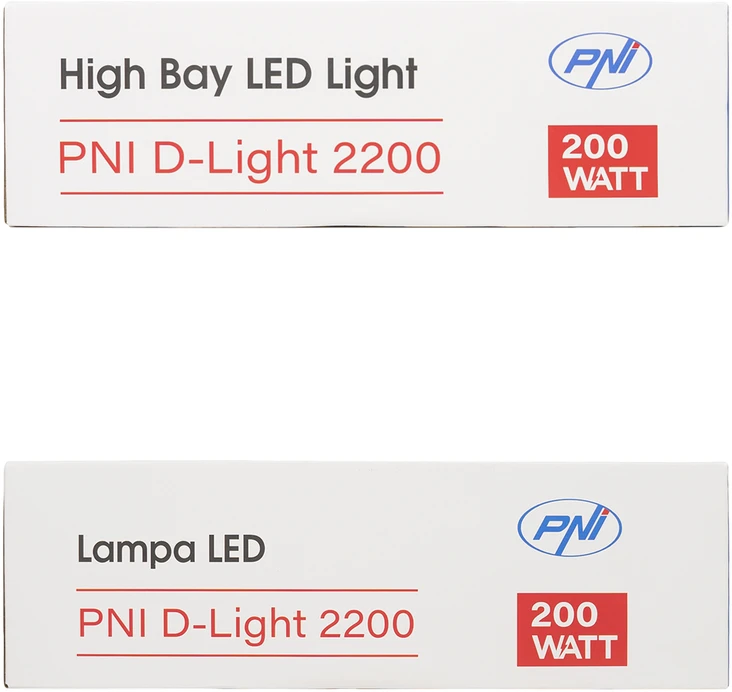 LED šviestuvas PNI D-Light 2200 tipo High Bay, 200W, 27000lm, 6500K, 230 V maitinimo šaltinis, IP65, pramoniniam apšvietimui aukštose patalpose