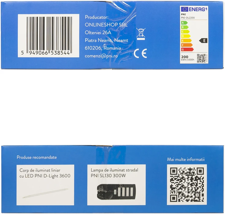 LED šviestuvas PNI D-Light 2200 tipo High Bay, 200W, 27000lm, 6500K, 230 V maitinimo šaltinis, IP65, pramoniniam apšvietimui aukštose patalpose