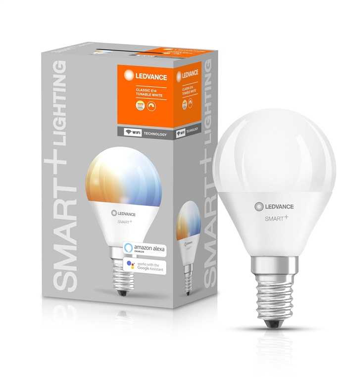Ledvance SMART+ WiFi Classic Mini Lemp Tunable Baltas 40 5W 2700-6500K E14
