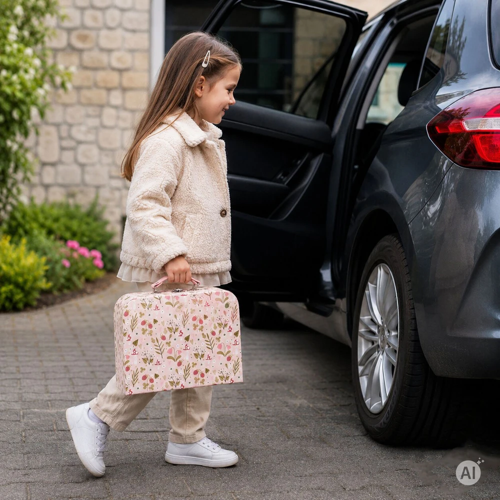 Lėlių namelis lagaminėlyje, dviaukštis, su mediniais baldais, 20 priedų rinkinys ECOTOYS