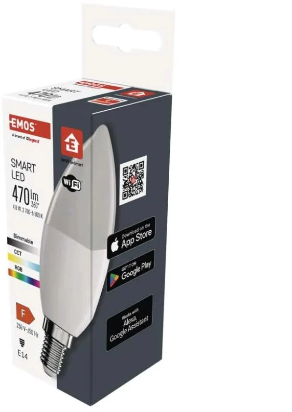 Lemputė LED E14, 230V, 4,8W, 470lm, 2700K - 6500K, RGB, išmanioji Wi-Fi, valdoma programėle, TUYA / Smart Life, EMOS