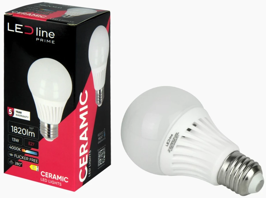 Lemputė LED E27 230V 13W A65 1820lm 140lm/W 4000K, CERAMIC, LED line PRIME