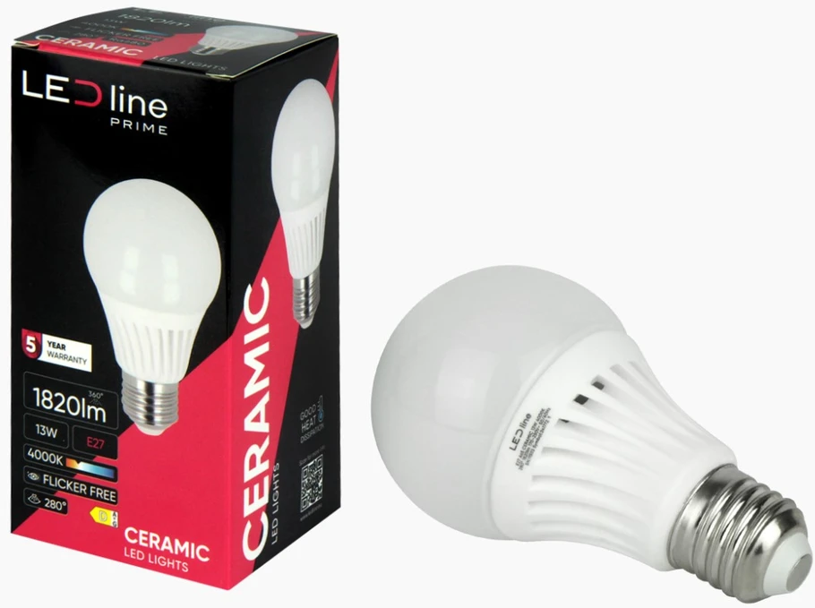 Lemputė LED E27 230V 13W A65 1820lm šiltai balta 2700K, CERAMIC, LED line PRIME