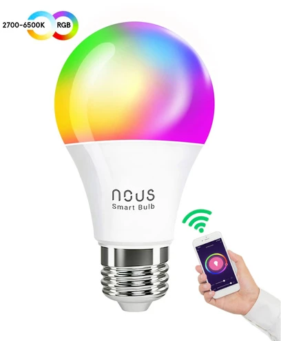 Lemputė LED E27, 230V, 9W, 810lm, 2700K - 6500K, RGB, išmanioji Wi-Fi, valdoma programėle, TUYA / Smart Life, P3, NOUS