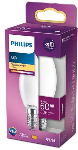 Lemputė Philips LED, B35, E14, 6.5 W, 806 lm, 2700 K