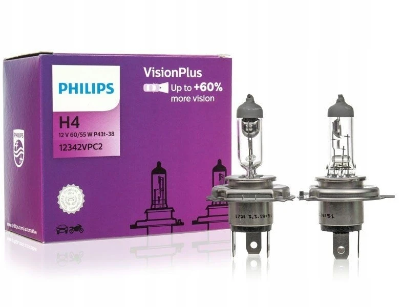 Lemputė H4 12V 2vnt. 60/55W +60% VisionPlus Philips