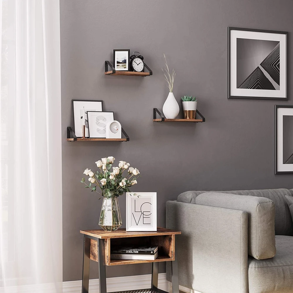 Leobert 3 medinių „Loft“ stiliaus pakabinamų lentynų rinkinys