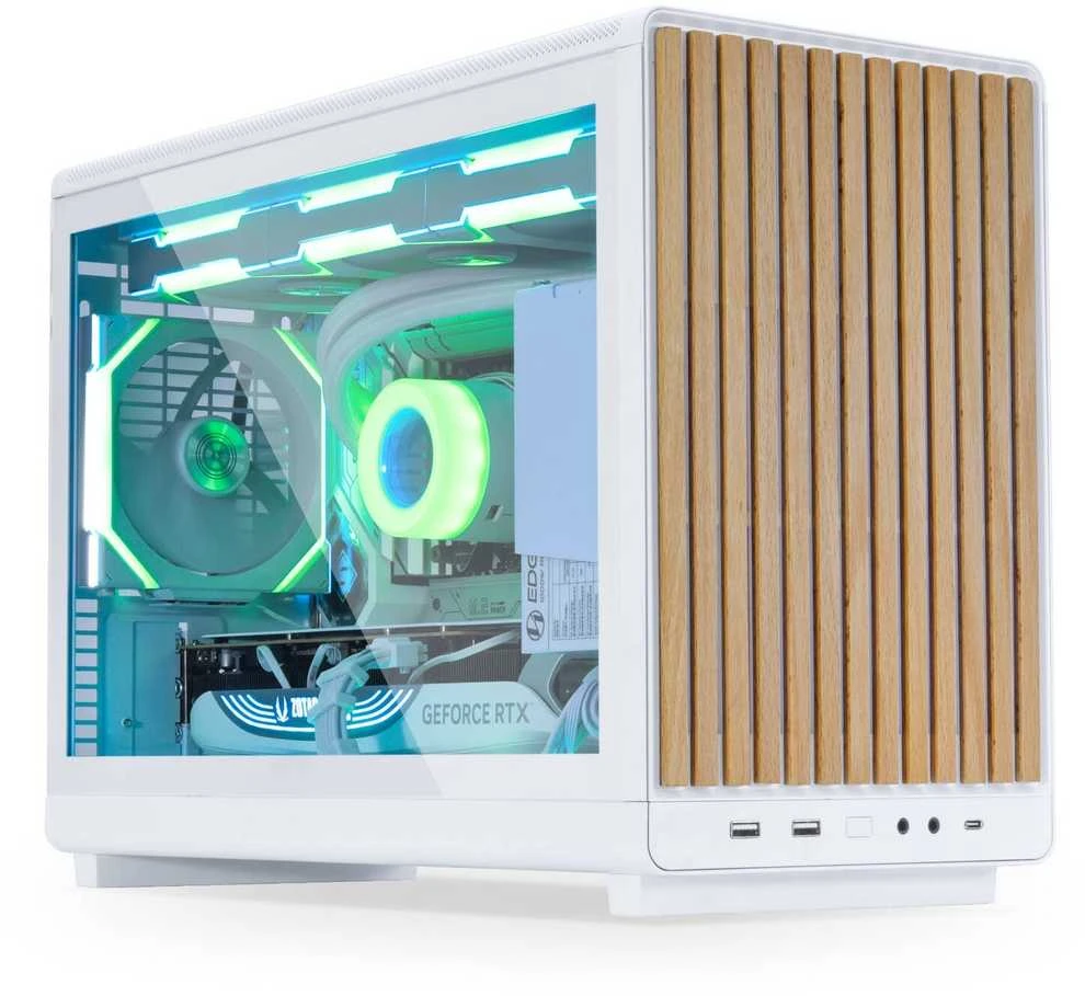 Lian Li DAN kompiuterio korpusass A3-mATX Wood Edition PC-kompiuterio korpusas, Tempered Glass, Micro-ATX – Buche, baltos spalvos