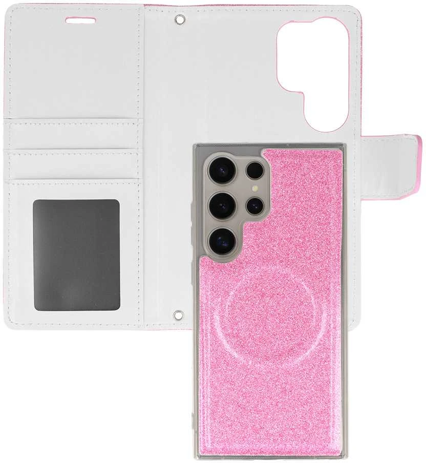 Fusion Accessories Liavec Glitter Magsafe Book dėklas skirtas Samsung Galaxy S24 Plus rožinės spalvos