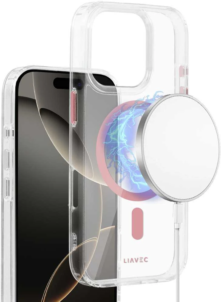 Liavec Glossy Magsafe Clear dėklas skirtas Apple iPhone 16 Pro rožinės spalvos