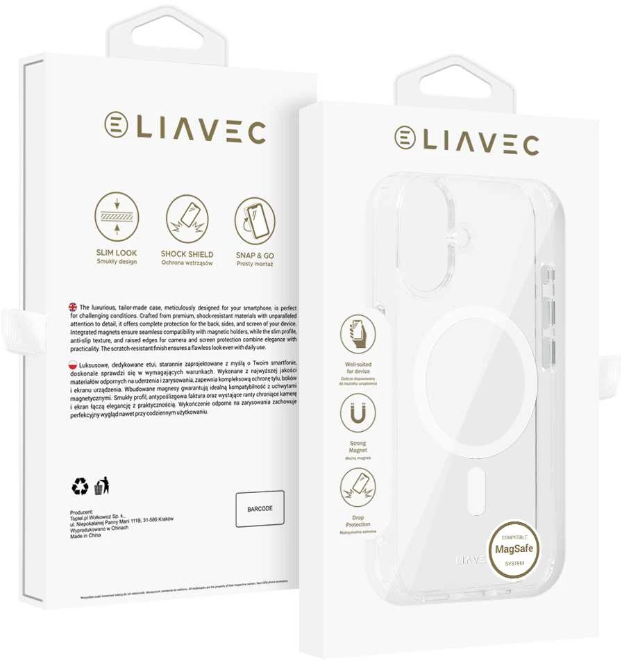 Liavec Glossy Magsafe Clear dėklas skirtas Apple iPhone 16 baltos spalvos