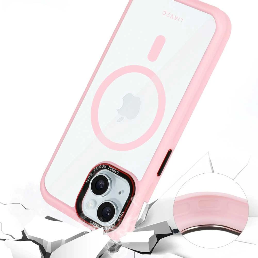 Liavec Hybrid Magsafe Clear dėklas skirtas Apple iPhone 15 rožinės spalvos